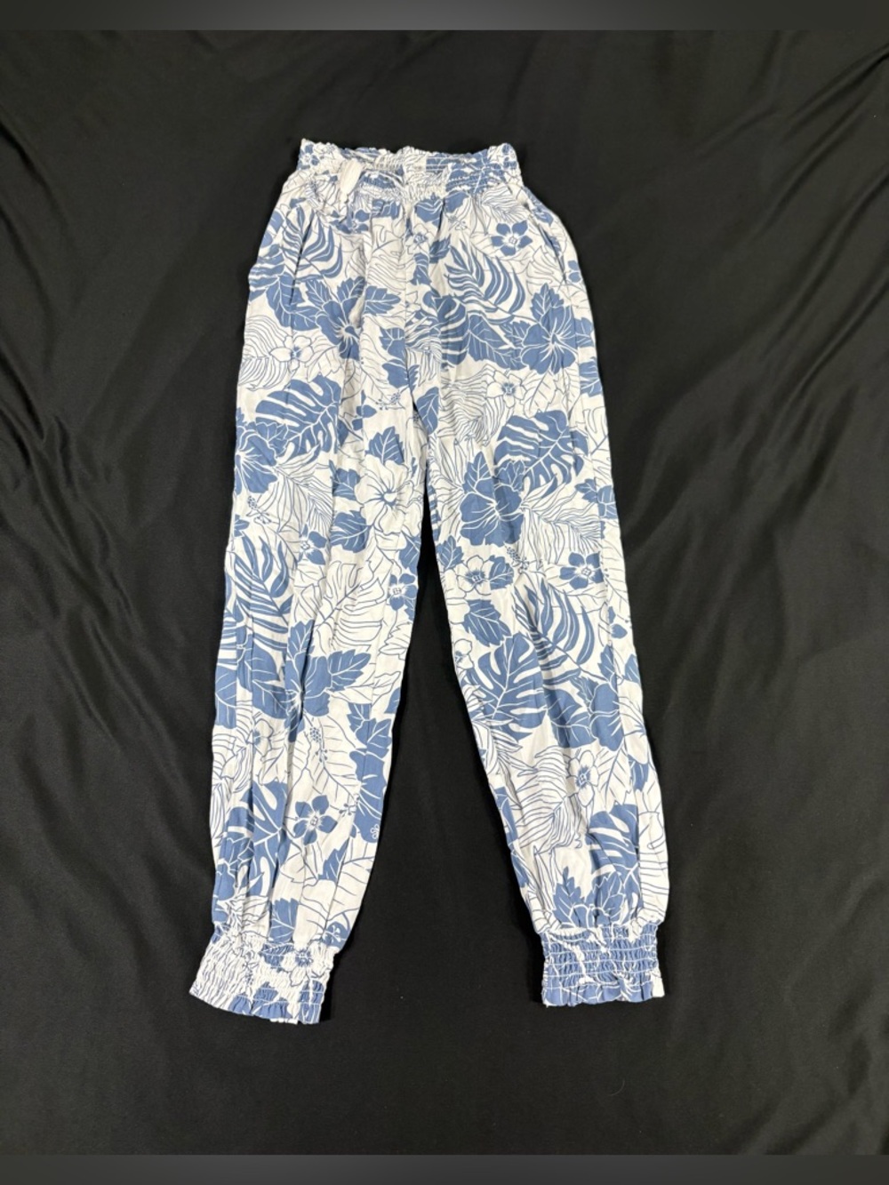 Ron Jon Surf Shop Women Blue Floral Rayón Joggers Pants Size S